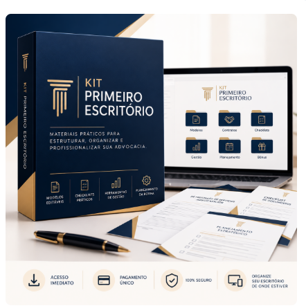 Apresentação do Kit Primeiro Escritório com capa, materiais e arquivos digitais
